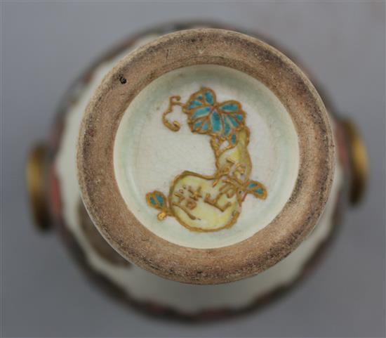 A Japanese Satsuma pottery small baluster vase, Meiji period, 12.3cm.